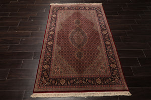 4x6 Red, Navy, Green Color Hand Knotted Tabriz Wool & Silk Traditional Oriental Rug