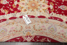Round Red, Ivory, Blue Color Hand Knotted Tabriz Round Wool & Silk Traditional Oriental Rug