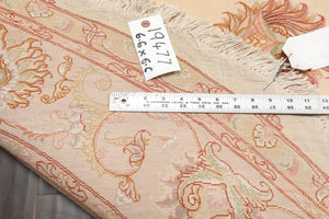 Round Ivory, Rose, Beige Color Hand Knotted Tabriz Round Wool & Silk Traditional Oriental Rug