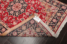 3x5 Red, Black, Tan Color Hand Knotted Tabriz Wool & Silk Traditional Oriental Rug