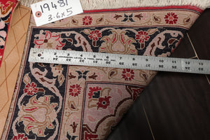 3x5 Red, Black, Tan Color Hand Knotted Tabriz Wool & Silk Traditional Oriental Rug