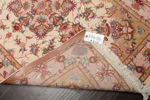 3x5 Ivory, Peach, Aubergine Color Hand Knotted Tabriz Wool & Silk Traditional Oriental Rug