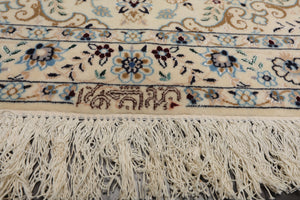 3x5 Ivory, Blue, Peach Color Hand Knotted Nain Wool & Silk Traditional Oriental Rug