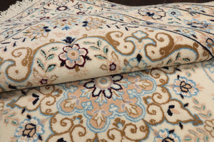 3x5 Ivory, Blue, Peach Color Hand Knotted Nain Wool & Silk Traditional Oriental Rug