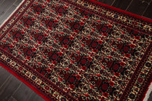 3x5 Ivory, Red, Black Color Hand Knotted Abadeh Wool Traditional Oriental Rug