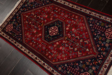 3x5 Red, Navy, Ivory Color Hand Knotted Abadeh Silk Traditional Oriental Rug