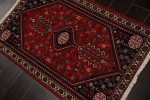 3x5 Red, Navy, Ivory Color Hand Knotted Abadeh Wool Traditional Oriental Rug