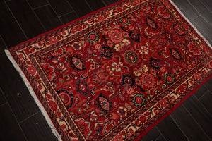 3x5 Red, Ivory, Green Color Hand Knotted Abadeh wool Traditional Oriental Rug