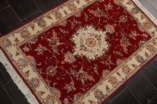 2x3 Red, Ivory, Aqua Color Hand Knotted Tabriz Wool & Silk Traditional Oriental Rug