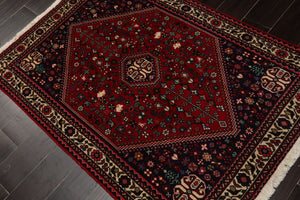 3x5 Red, Ivory, Navy Color Hand Knotted Abadeh Wool Traditional Oriental Rug