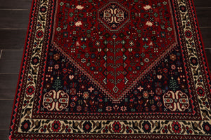 3x5 Red, Ivory, Navy Color Hand Knotted Abadeh Wool Traditional Oriental Rug
