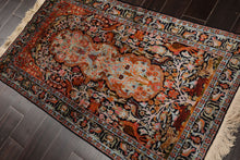 3x5 Black, Orange, Cream Color Hand Knotted Qum All Silk Silk Traditional Oriental Rug