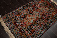 3x5 Black, Orange, Cream Color Hand Knotted Qum All Silk Silk Traditional Oriental Rug