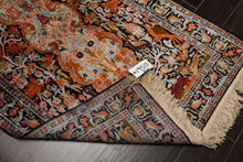 3x5 Black, Orange, Cream Color Hand Knotted Qum All Silk Silk Traditional Oriental Rug