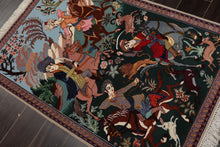 3x4 Green, Blue, Rose Color Hand Knotted Isfahan Wool & Silk Traditional Oriental Rug
