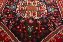 Square Navy, Red, Green Color Hand Knotted Abadeh Wool Traditional Oriental Rug