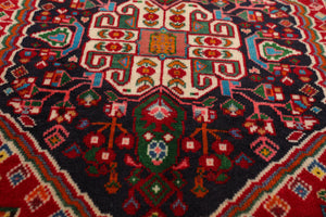 Square Navy, Red, Green Color Hand Knotted Abadeh Wool Traditional Oriental Rug