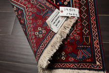 Square Navy, Red, Ivory Color Hand Knotted Abadeh Wool Traditional Oriental Rug