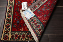 Square Red, Ivory, Navy Color Hand Knotted Abadeh Wool Traditional Oriental Rug