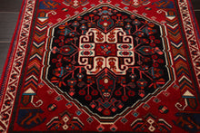 Square Black, red, Ivory Color Hand Knotted Abadeh Wool Traditional Oriental Rug
