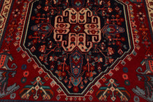 Square Navy, Red, Ivory Color Hand Knotted Abadeh Wool Traditional Oriental Rug