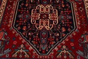 Square Navy, Red, Ivory Color Hand Knotted Abadeh Wool Traditional Oriental Rug