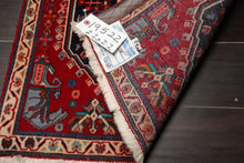 Square Navy, Red, Ivory Color Hand Knotted Abadeh Wool Traditional Oriental Rug