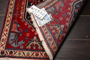 Square Navy, Red, Ivory Color Hand Knotted Abadeh Wool Traditional Oriental Rug