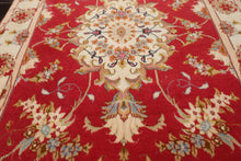 2x4 Rose, Ivory, Green Color Hand Knotted Tabriz Wool & Silk Traditional Oriental Rug