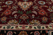 Runner Maroon, Black, Ivory Color Hand Knotted Tabriz Wool & Silk Traditional Oriental Rug