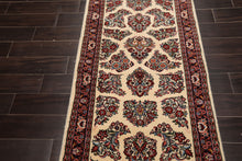 Runner Ivory, Black, Rust Color Hand Knotted Sarouk Wool Traditional Oriental Rug