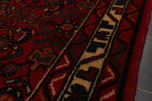 Runner Red, Ivory, Green Color Hand Knotted Hamedan Wool Traditional Oriental Rug