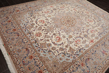 8x10 Ivory, Taupe, Navy Color Hand Knotted Isfahan Wool & Silk Traditional Oriental Rug
