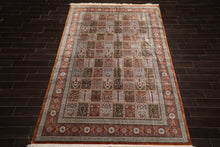 7x10 Hand Knotted Silk Garden/Panel Caramel Qum All Silk Traditional 600 KPSI Oriental Rug