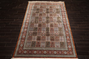 7x10 Hand Knotted Silk Garden/Panel Caramel Qum All Silk Traditional 600 KPSI Oriental Rug