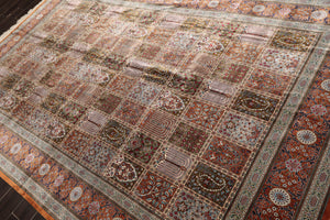 7x10 Hand Knotted Silk Garden/Panel Caramel Qum All Silk Traditional 600 KPSI Oriental Rug