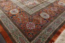 7x10 Caramel, Ivory, Green Color Hand Knotted Qum All Silk Silk Traditional Oriental Rug
