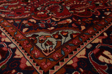 7x11 Red, Navy, Ivory Color Hand Knotted Hamedan Wool Traditional Oriental Rug