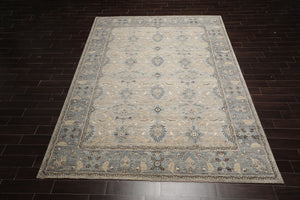 9X12 Gray Beige, Tan, Turquoise Color Hand Knotted Khyber Wool Traditional Oriental Rug