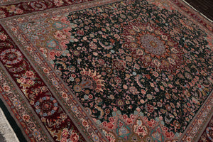 9x12 Emerald, Burgundy, Aqua Color Hand Knotted Sino Persian Wool & Silk Traditional Oriental Rug