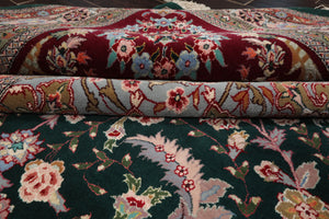 9x12 Emerald, Burgundy, Aqua Color Hand Knotted Sino Persian Wool & Silk Traditional Oriental Rug