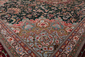 9x12 Emerald, Burgundy, Aqua Color Hand Knotted Sino Persian Wool & Silk Traditional Oriental Rug