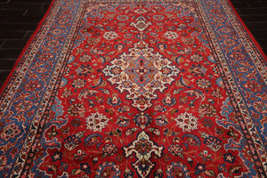 7x10 Red, Blue, Navy Color Hand Knotted Isfahan Wool Traditional Oriental Rug