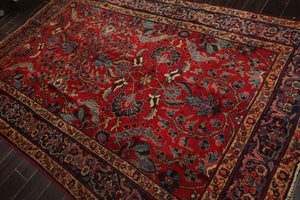 6x9 Red, navy, Beige Color Hand Knotted Tabriz Old Wool Traditional Oriental Rug