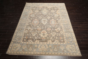 9x12 Brown, Slate, Peach Color Hand Knotted Afghan Oushak Wool Traditional Oriental Rug