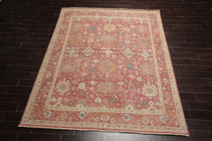 8x10 Rose, Beige, Mint Color Hand Knotted Distressed Wool Traditional Oriental Rug