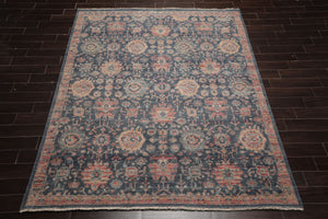 8x10 Slate, Rose, Rust Color Hand Knotted Distressed Wool Traditional Oriental Rug