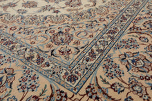 7x10 Ivory, Peach, Blue Color Hand Knotted Nain Wool & Silk Traditional Oriental Rug
