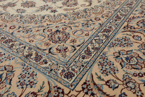 7x10 Ivory, Peach, Blue Color Hand Knotted Nain Wool & Silk Traditional Oriental Rug