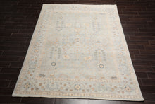 8x10 Mint, Beige, Gray Color Hand Knotted Afghan Oushak Wool Traditional Oriental Rug